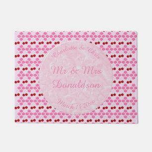 Pink Spring Wedding Cherry blossom and cherries Doormat