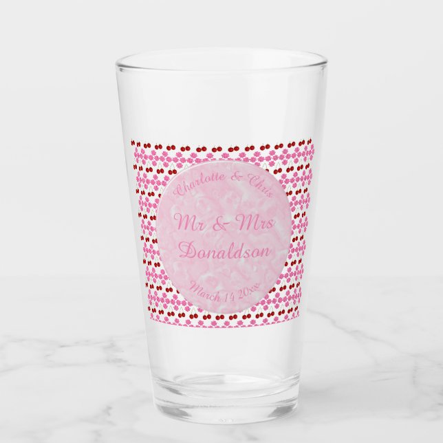 Pink Spring Wedding Cherry blossom and cherries Glass (Front)