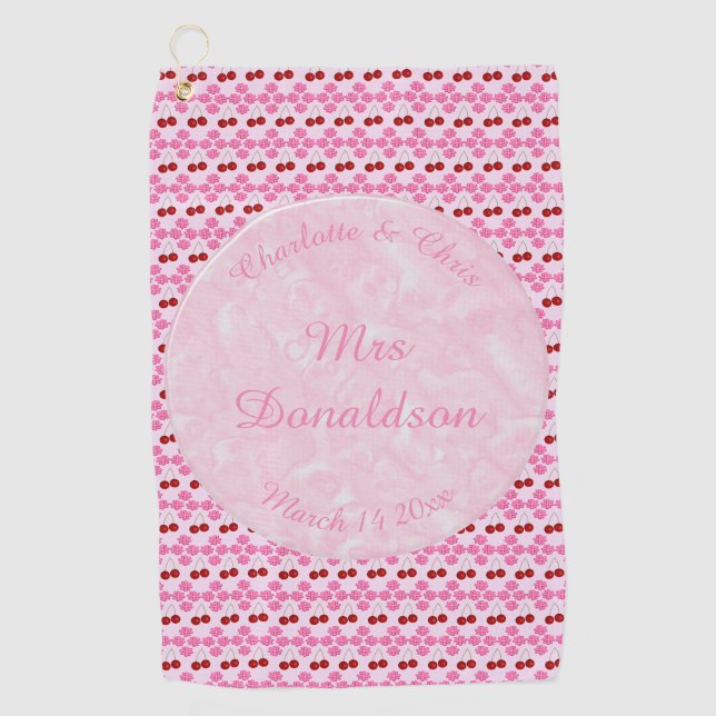 Pink Spring Wedding Cherry blossom and cherries Golf Towel (Front)