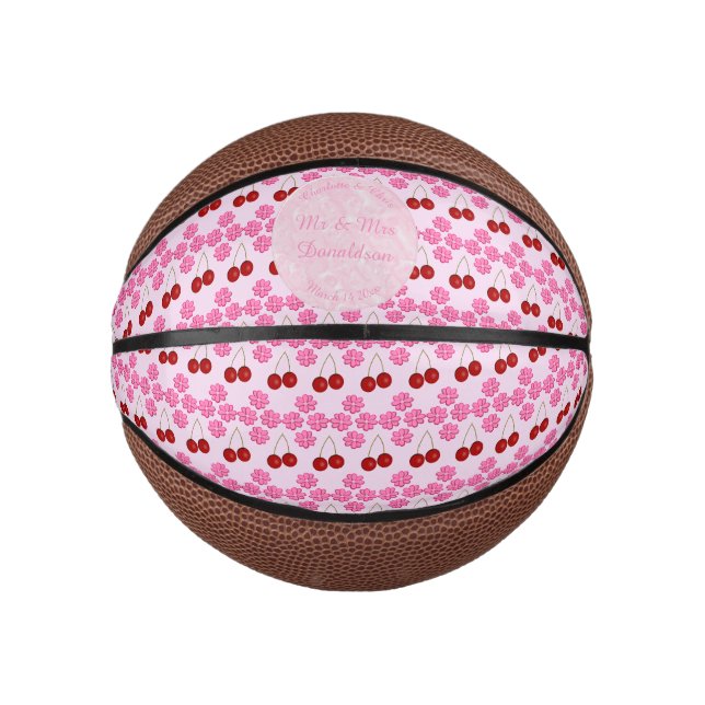 Pink Spring Wedding Cherry blossom and cherries Mini Basketball (Front)