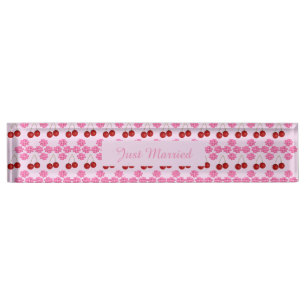 Pink Spring Wedding Cherry blossom and cherries Nameplate