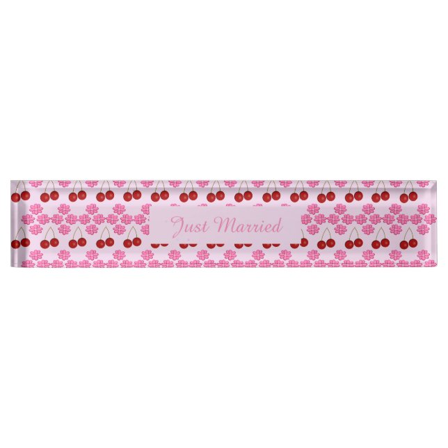 Pink Spring Wedding Cherry blossom and cherries Nameplate (Front)