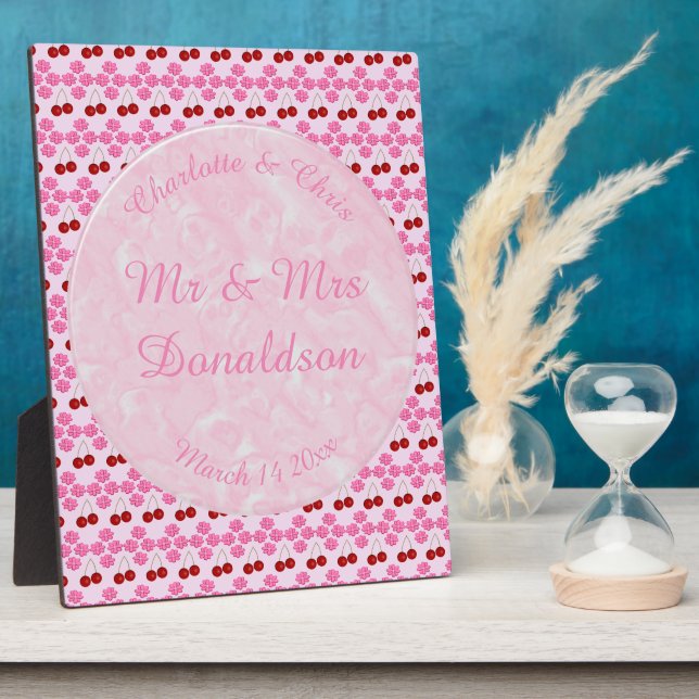 Pink Spring Wedding Cherry blossom and cherries Plaque (Side)