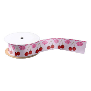 Pink Spring Wedding Cherry blossom and cherries Satin Ribbon