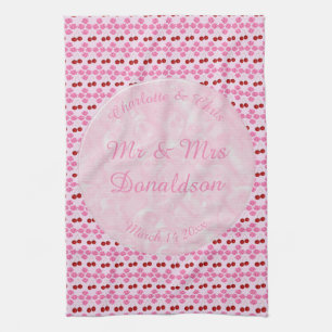Pink Spring Wedding Cherry blossom and cherries Tea Towel