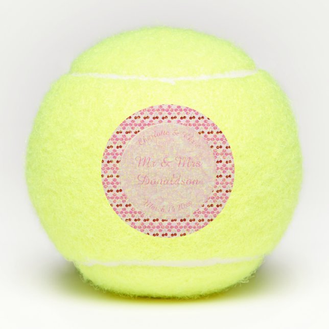 Pink Spring Wedding Cherry blossom and cherries Tennis Balls (Front)