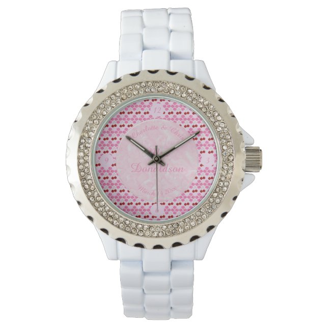 Pink Spring Wedding Cherry blossom and cherries Watch (Front)