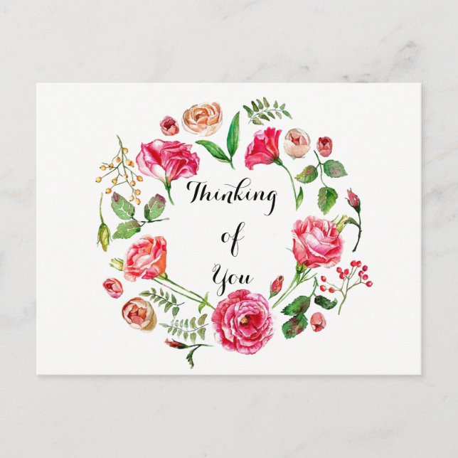 Pink Spring Wreath Thinking of You Postcard (Front)