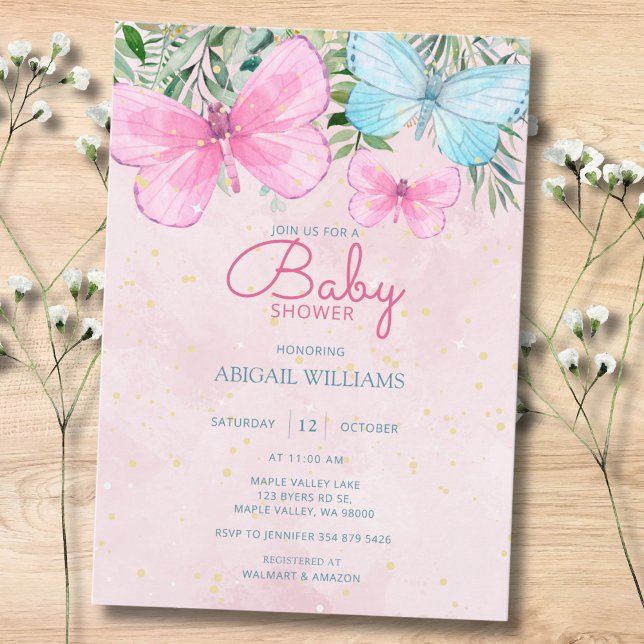 Pink Sprinkle Butterfly Girl Baby Shower Invitation (Creator Uploaded)