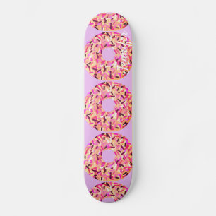 Pink Sprinkle Donuts Girls Purple Custom Name Skateboard