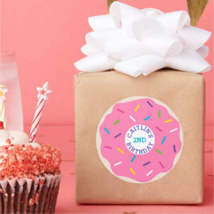 Pink Sprinkle Doughnut Party Stickers