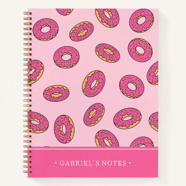 Pink Sprinkle Doughnut Pattern | Add Your Name Notebook (Front)