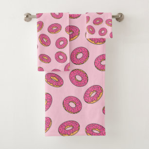 Pink Sprinkle Doughnut Pattern Bath Towel Set