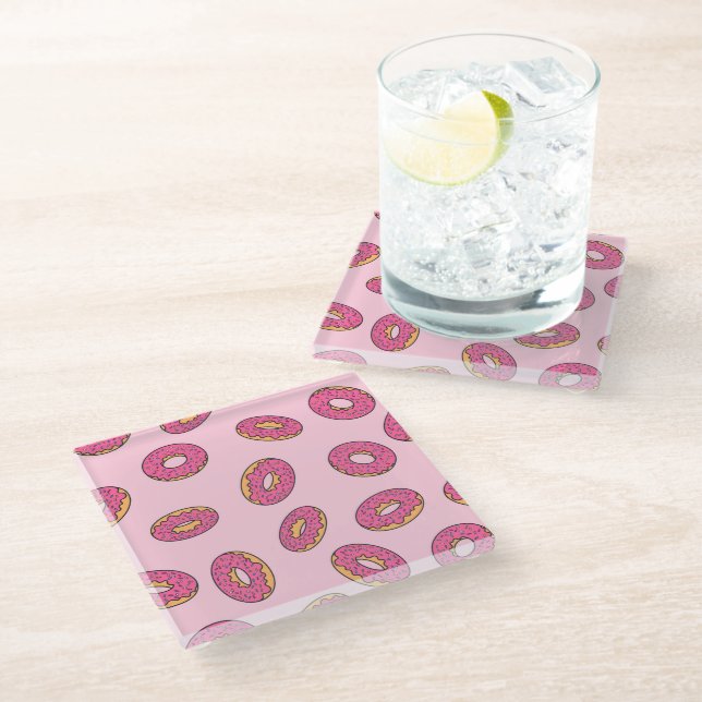 Pink Sprinkle Doughnut Pattern Glass Coaster (Angled)