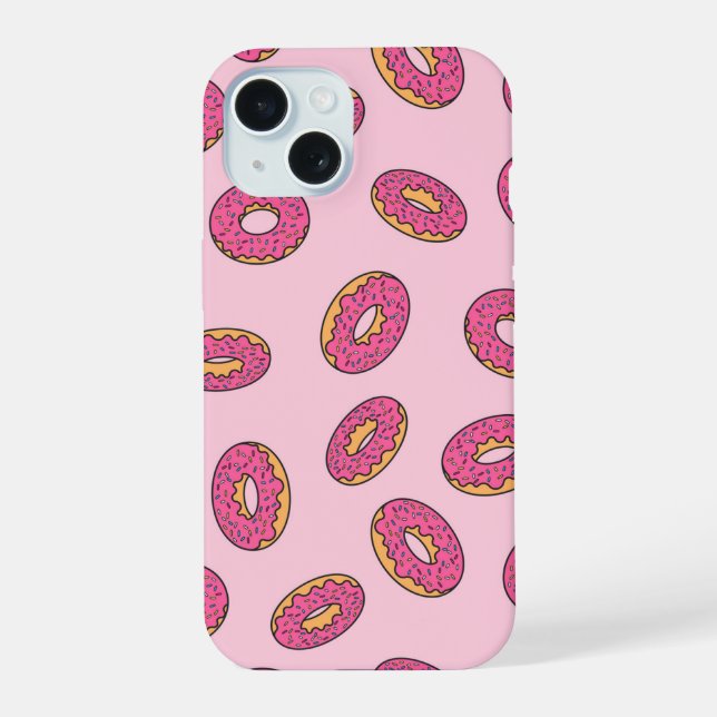 Pink Sprinkle Doughnut Pattern iPhone 15 Case (Back)