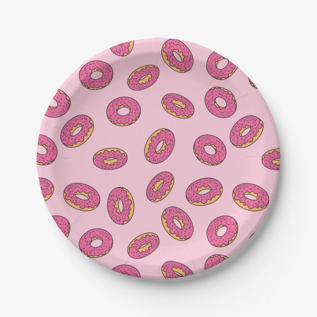Pink Sprinkle Doughnut Pattern Paper Plate (Front)