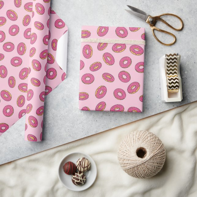 Pink Sprinkle Doughnut Pattern Wrapping Paper (Crafts)