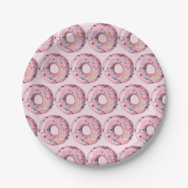 Pink Sprinkle Doughnut Shop Paper Plate (Front)