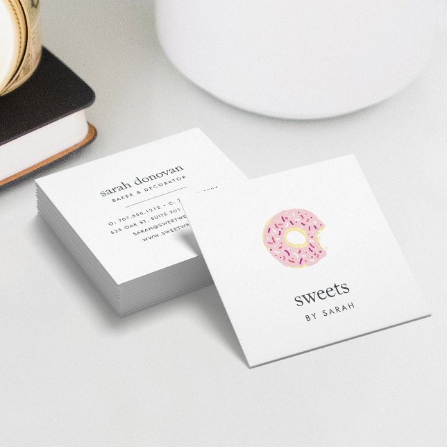 Pink Sprinkle Doughnut Square Business Card (Creator Uploaded)