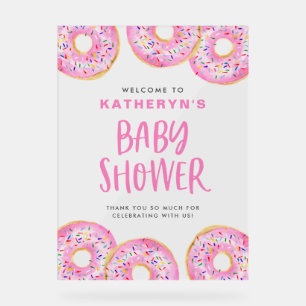 Pink Sprinkle Doughnuts Baby Shower Welcome Acrylic Sign