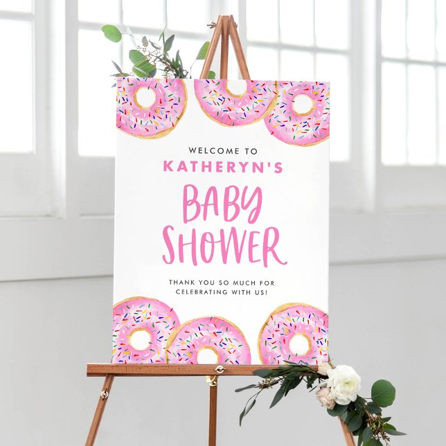 Pink Sprinkle Doughnuts Baby Shower Welcome Poster (Creator Uploaded)
