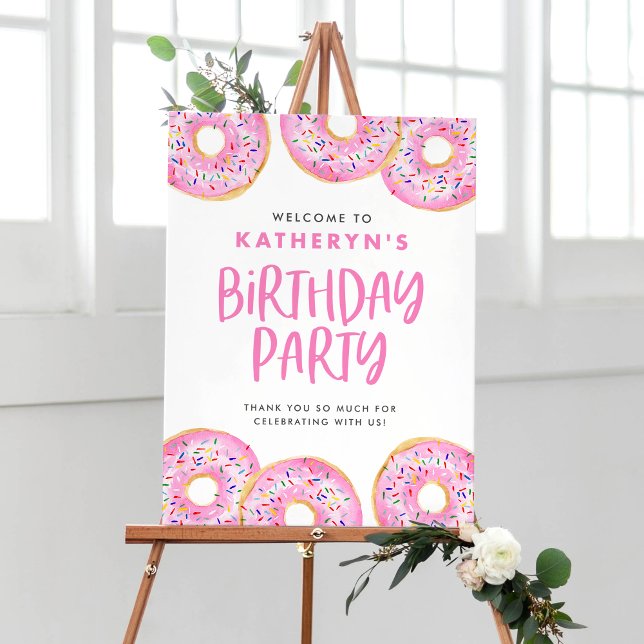 Pink Sprinkle Doughnuts Birthday Party Welcome Poster (Creator Uploaded)