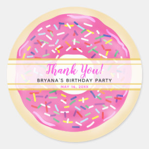 Pink Sprinkle Doughnuts Modern Birthday Party Classic Round Sticker