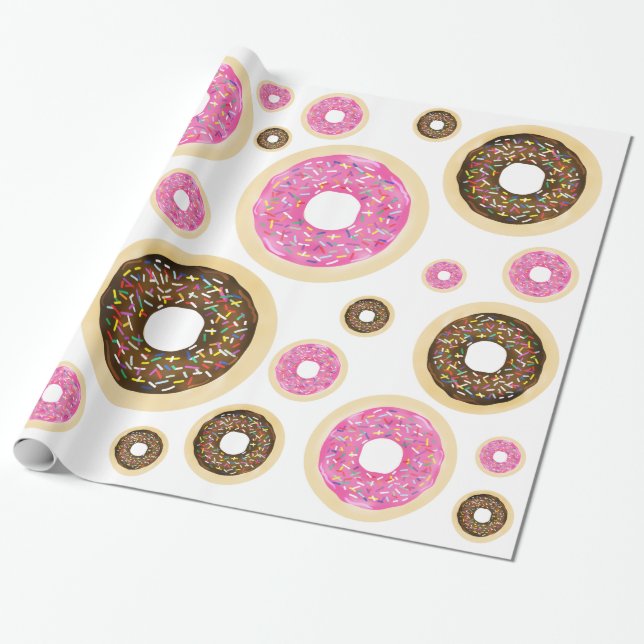 Pink Sprinkle Doughnuts Modern Birthday Party Fun Wrapping Paper (Unrolled)
