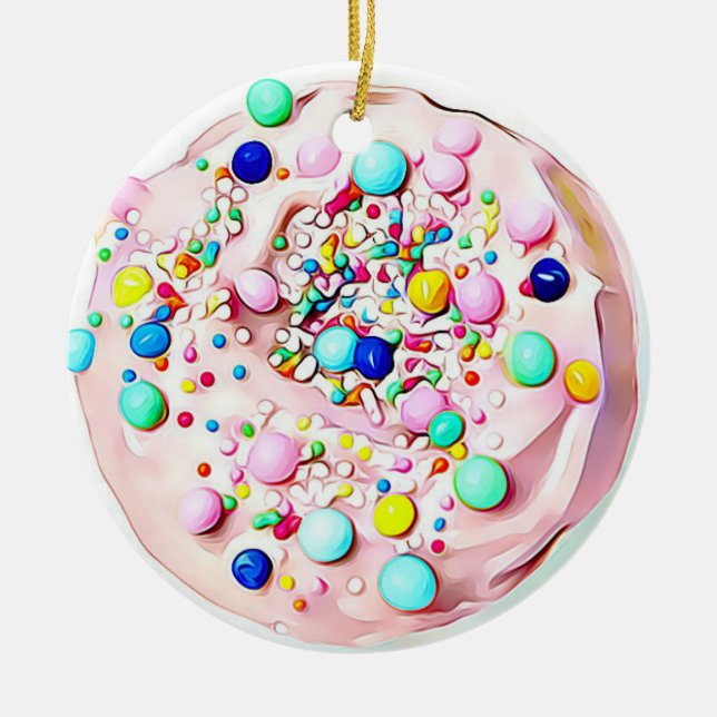 Pink Sprinkled Cookie Yummy Food Christmas Ceramic Tree Decoration (Front)