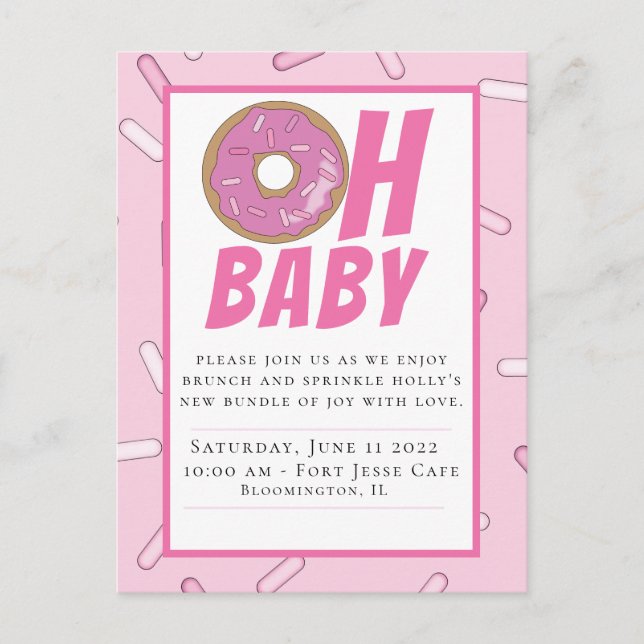Pink Sprinkles Baby Shower Postcard Invitation (Front)