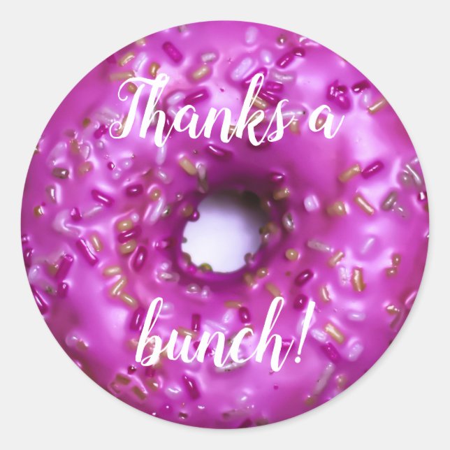 Pink Sprinkles Doughnut | Thank You Classic Round Sticker (Front)