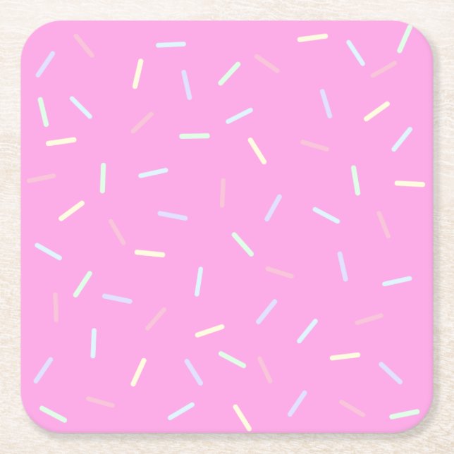 Pink Sprinkles Print Paper Bowl Square Paper Coaster (Front)