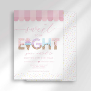 Pink Sprinkles Sweet to be 8 Ice Cream Birthday Invitation