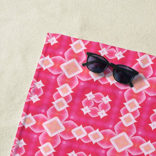 Pink square abstract floral baby girl pattern beach towel (In Situ)