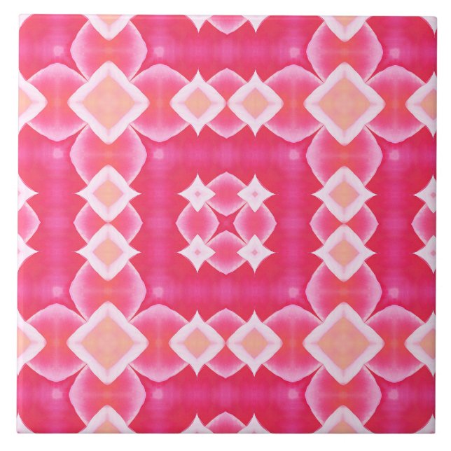 Pink square abstract floral baby girl pattern tile (Front)