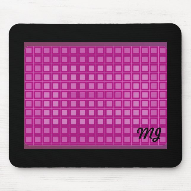 Pink Square Pattern with Initials Mouse Mat (Front)