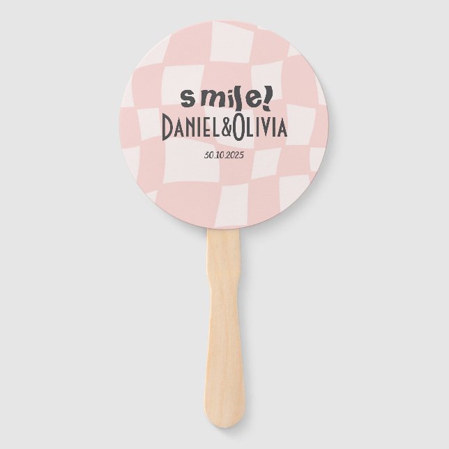 Pink Square Wedding Hand Fan (Front)