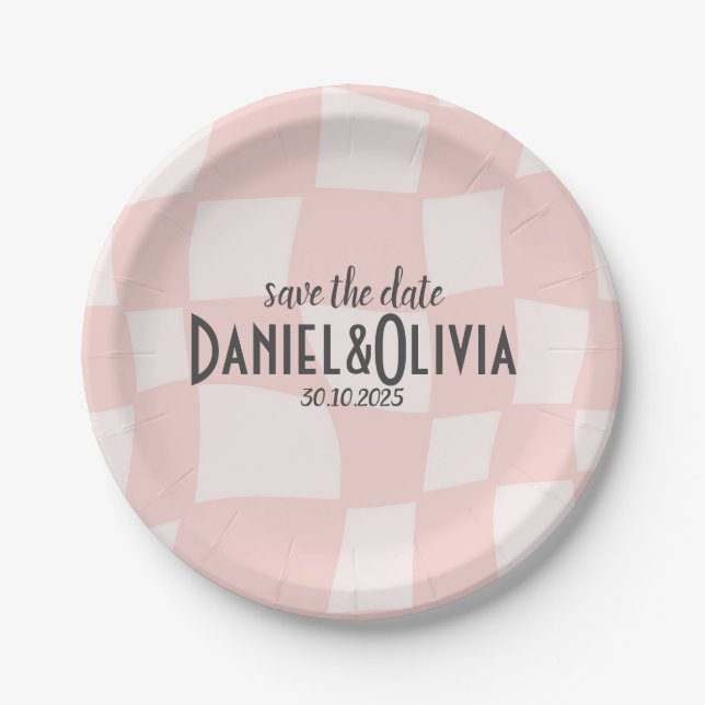 Pink Square Wedding Paper Plate (Front)