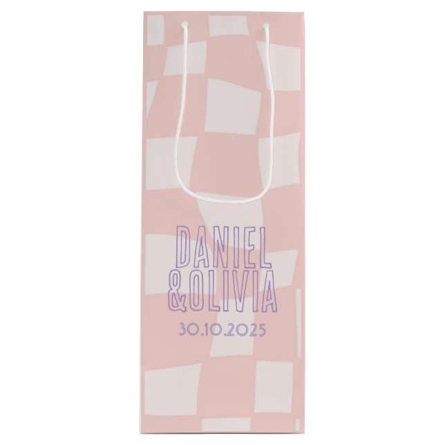 Pink Square Wedding Wine Gift Bag (Front)