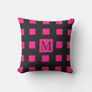 Pink Squares Geometric Patterns Monogram Black Cushion