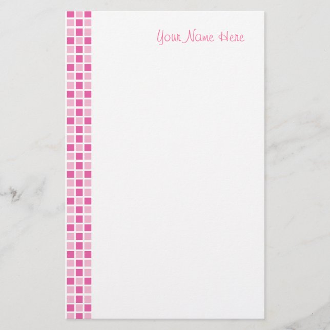 Pink Squares Pattern Stationery (Front)