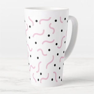 Pink Squiggles and Black Dots Memphis Pattern Latte Mug