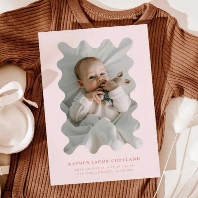 Pink Squiggly Frame Birth Announcement Photo (Creator Uploaded)