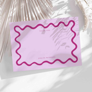 Pink Squiggly Wavy Line Thank You Card