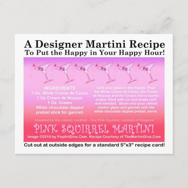 Pink Squirrel Martini Recipe Card Postcard (Front)