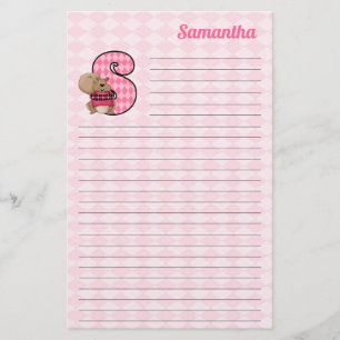Pink Squirrel Mongram "S" Lined Stationery