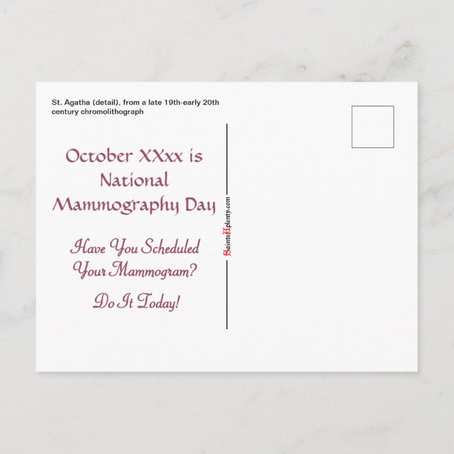 Pink St. Agatha (M 003) Postcard 2 (Back)