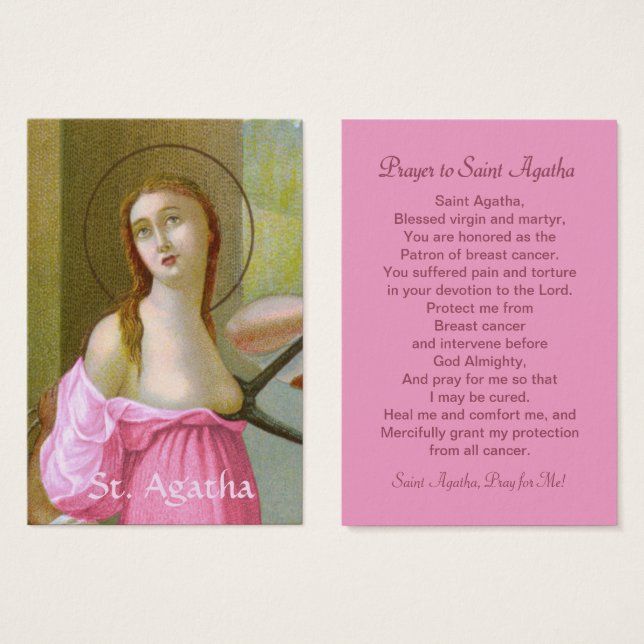 Pink St. Agatha (M 003) Prayer Card (Front & Back)