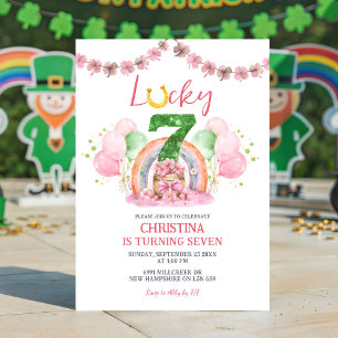 Pink St Patrick Lucky Seven Birthday Invitation