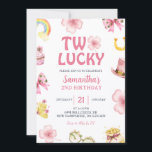 Pink St Patrick Two Lucky Birthday Invitation<br><div class="desc">Pink St Patrick Birthday Invitation,  Two Lucky Birthday Invite,  Editable St PatrickTheme Birthday Invite</div>
